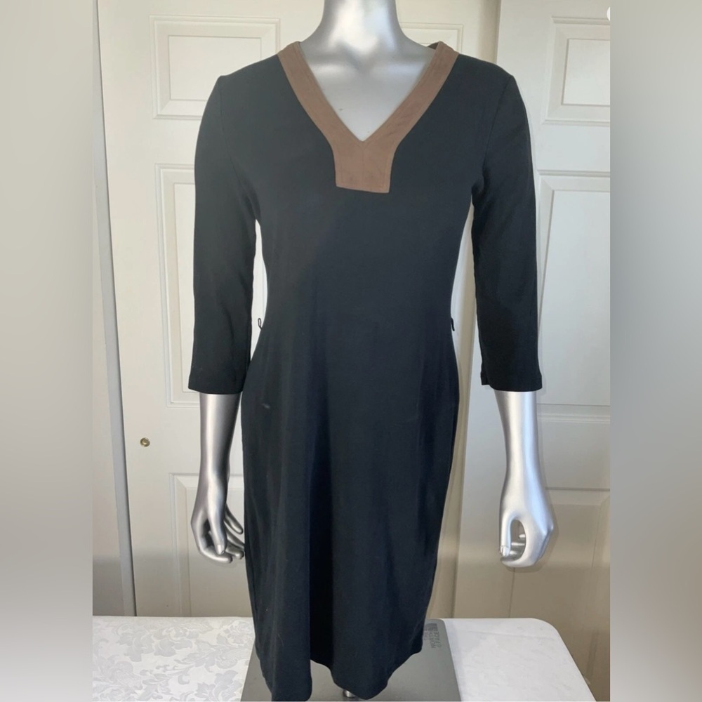 Ralph Lauren Petites Women's Dress Black Faux Suede Cotton VNeck Size PM No Belt